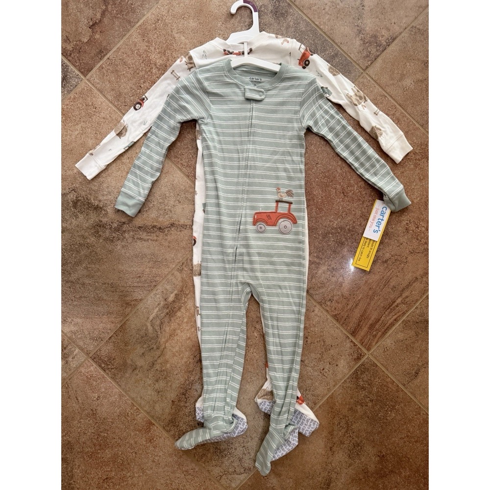 Toddler Boys' Carter's 2-Pack Tractor & Farm Animals Footie Pajamas Size 3T NWT